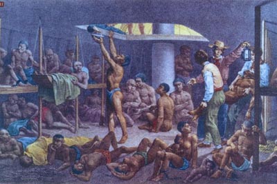 illustration par cargaison d'esclaves dans la cale d'un négrier
