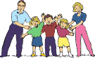 illustration avec présentation de famille, parents et trois enfants