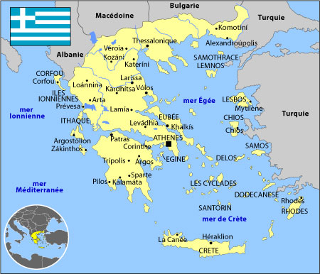 carte simplifiée de la Grèce avec villes principales