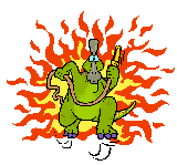 illustration avec dragon générant feu et portant lance à incendie