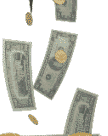 illustration avec pluie d'argent : billets et pièces
