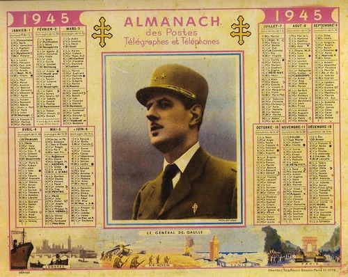 illustration par calendrier de la Poste RF avec effigie de Charles de Gaulle