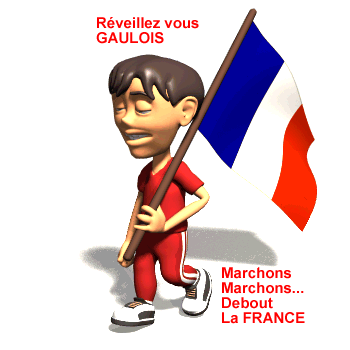 illustration avec manifestant, tenue sportive rouge, tenant drapeau tricolore français