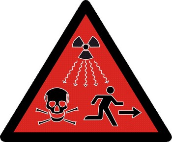 illustration avec panneau invitant à fuir le danger mortel du nucléaire
