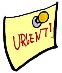 illustration par affichette jaune portant mention Urgent