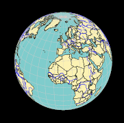 globe terrestre tournant, continents et pays visibles