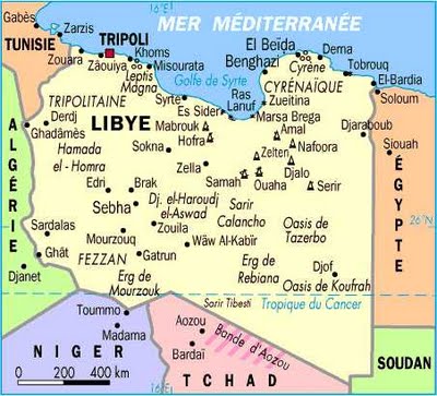 carte colorée de Libye avec principales villes
