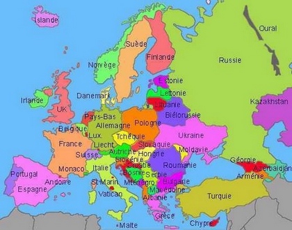 carte des états Européens avec distinctions en couleur