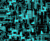 Image animée montrant circuits éléctriques bleus en fonction.