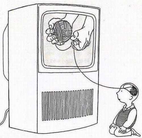 Image symbole de detricotage de cervelle par moyen télévisuel.