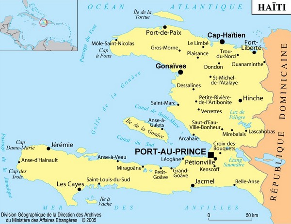 Carte de Haiti avec localisation des principales villes.