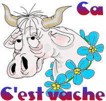Image animée, humoristique, d'un buste de vache, symbole pour animaux d’élevage.