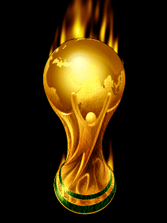 Image animée de coupe mondiale de football aux reflets dorés.