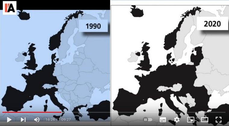 Carte montrant expansion de OTAN en Europe entre 1990 et 2020.