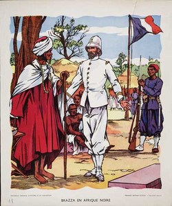 Image symbole de la colonisation en Afrique, arrive de Brazza pour la France.