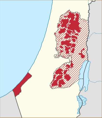 Carte des Territoires palestiniens occups par zones.
