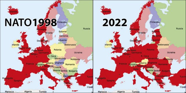 Carte montrant extension OTAN de 1998  2022.