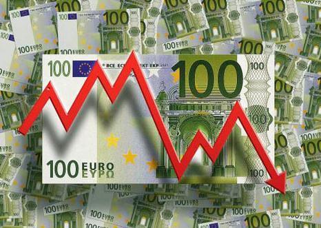 indicateur de bourse en chute libre sur fond de billets de 100 euros