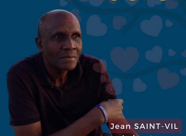 Photo de Jean SAINT-VIL, avec coeurs sur fond bleu.