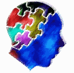 Image animée de tête multicolore dont la moitié est un puzzle.