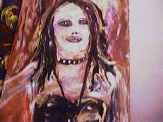 Autoportrait peint de Patricia Manignal, couleurs dominantes noir et chair